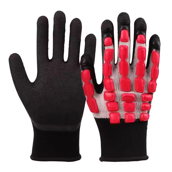 Anti slip treatment black latex foam knitted gloves latex anti-collision foam beads impact resistant